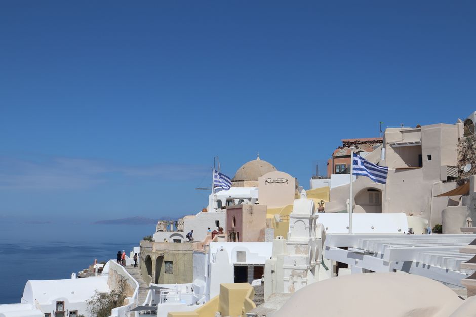 Canvas Santorini in blauwe en witte tinten. Canvas Santorini in blauwe en witte tinten.